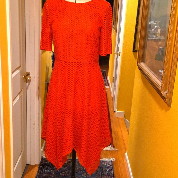 St. John Collection Asymmetrical Orange/Red Dress - Picture 1 of 6